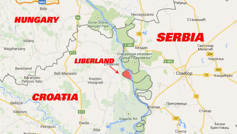 Liberland, země nikoho
mezi Srbskem a Chorvatskem